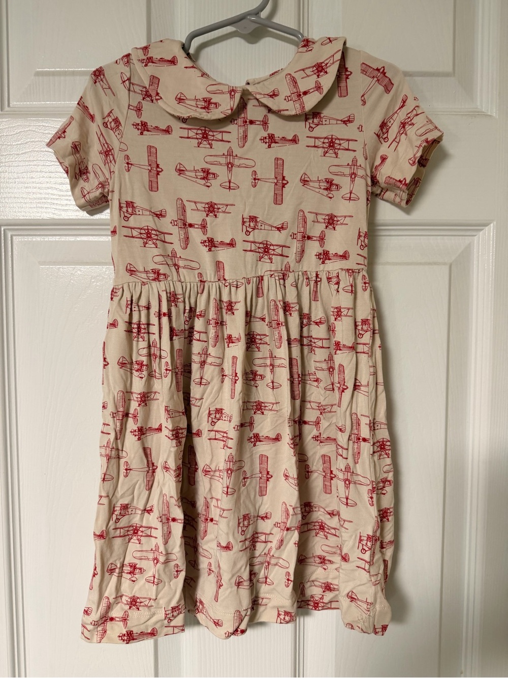 Bamboo Cream Dress with Red Airplane Print